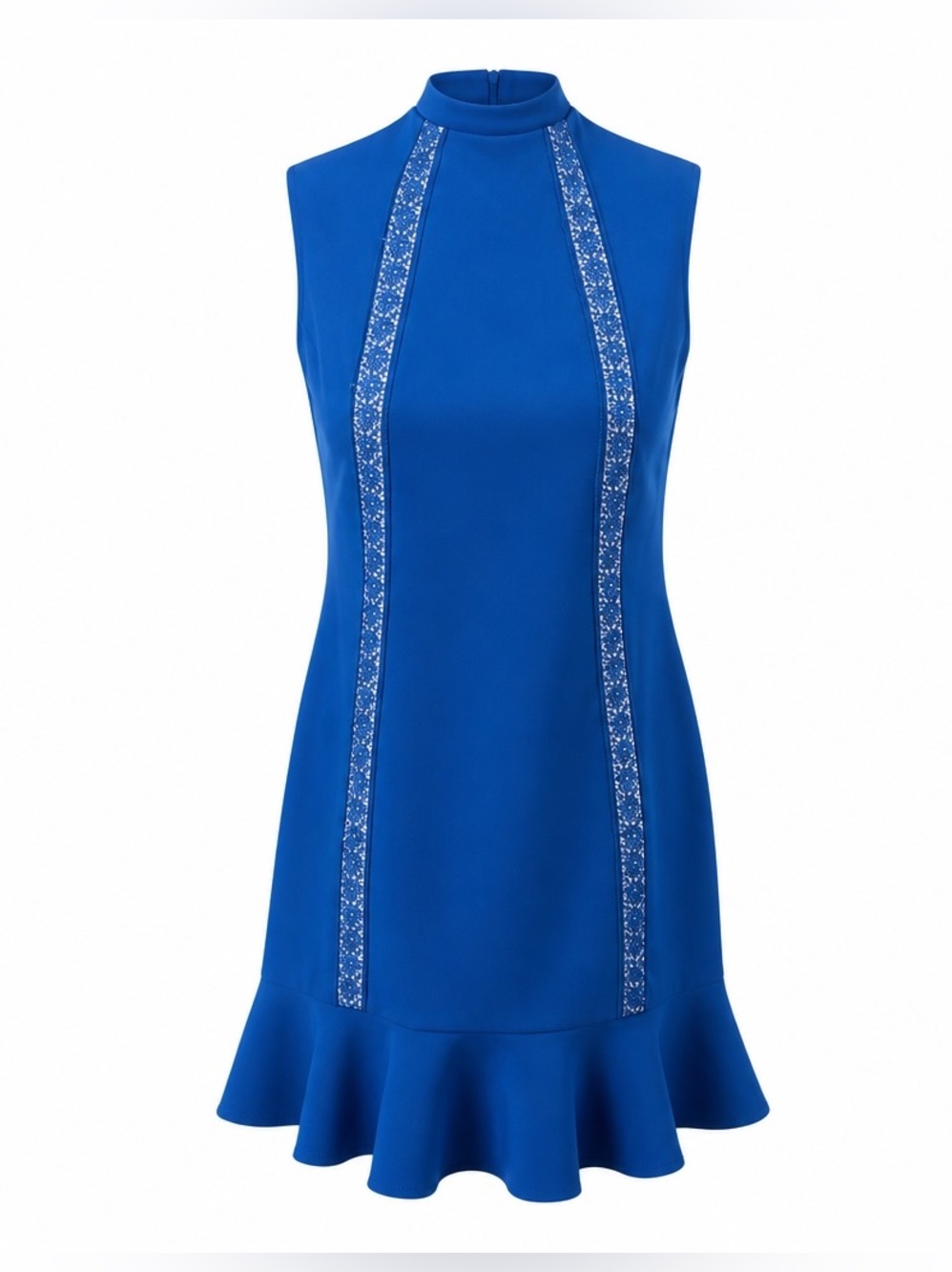 Nanette Nanette Lepore 6 dress blue lace detail crew neckline riffle hem dress
